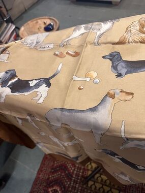 Furla Beige Silk Scarf with Dog Motif and Gray & Brown Accents